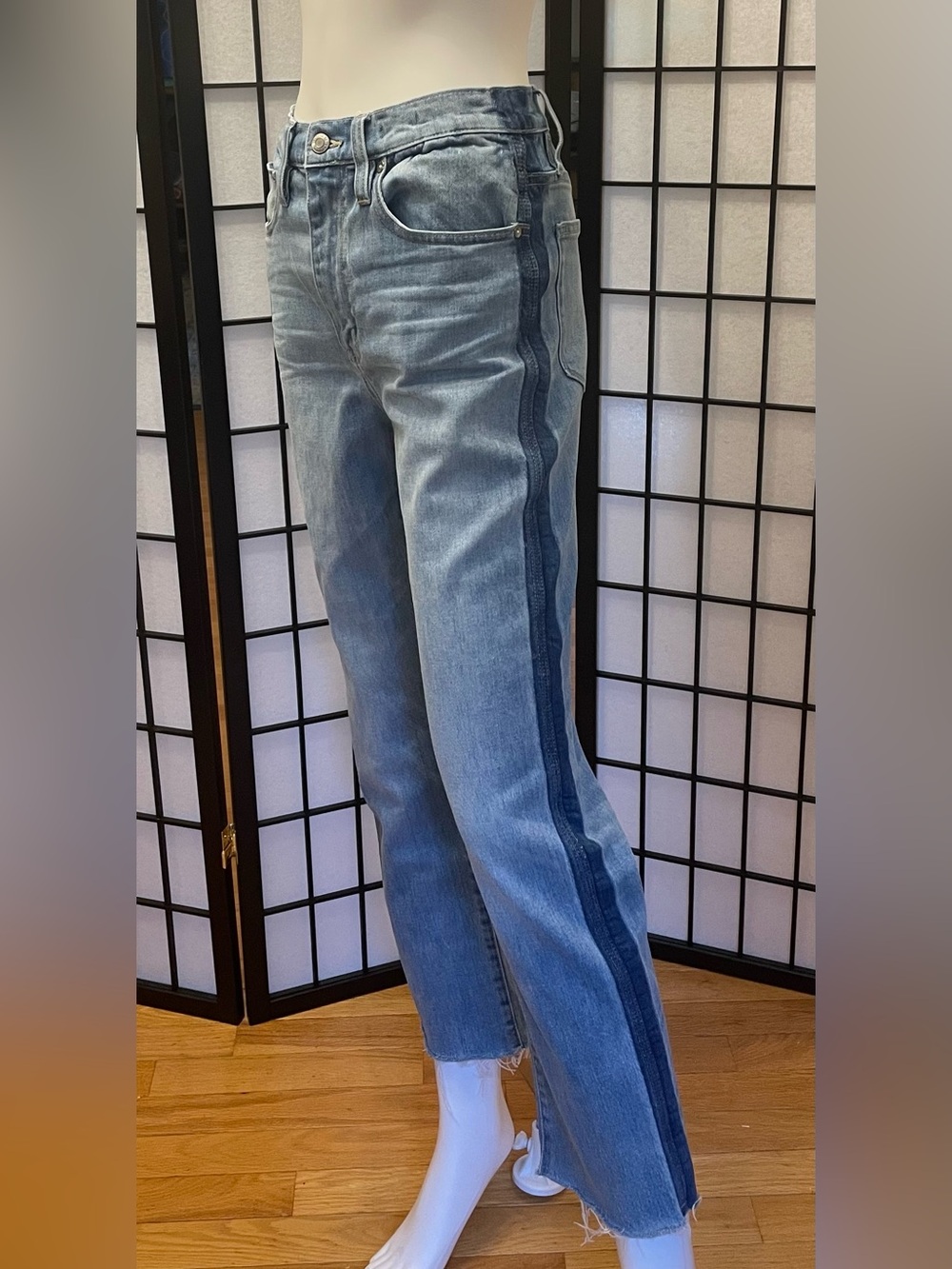J. Crew Point Sur Light Blue Contrast-Stripe Shoreditch Straight Jeans Size 27